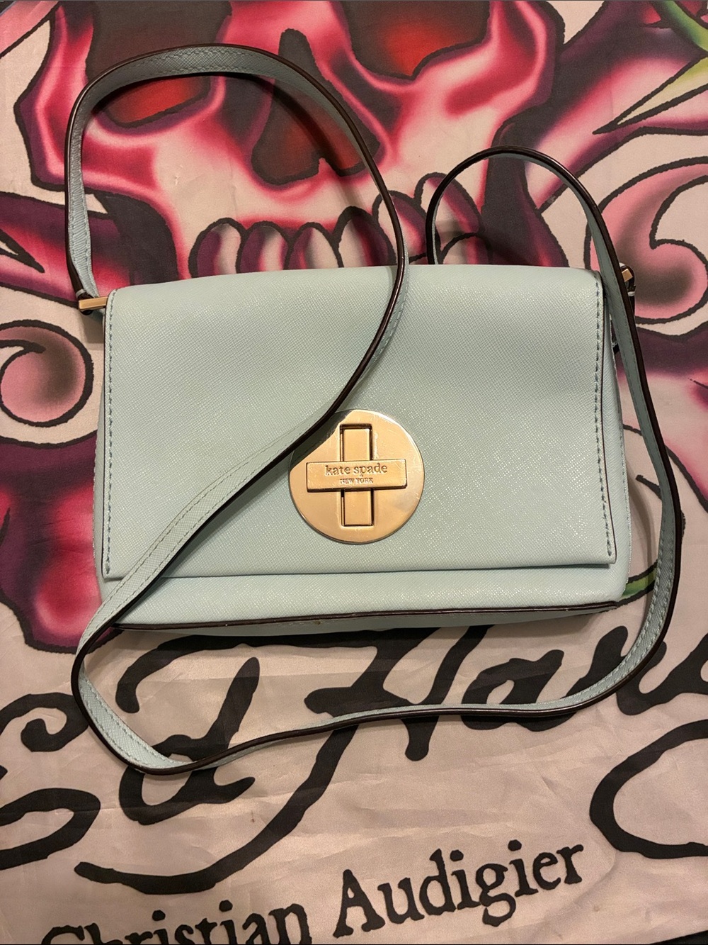 kate spade Light Blue Crossbody Bag with Gold Hardware